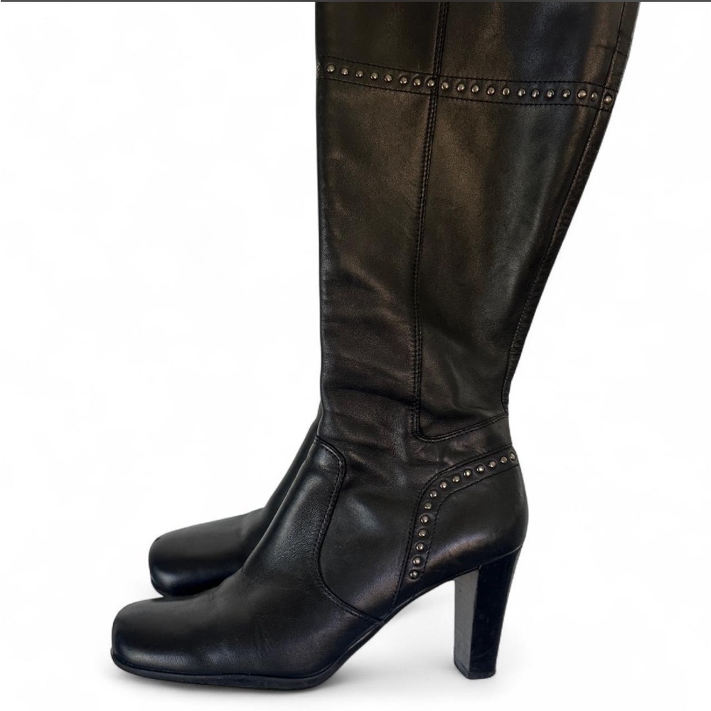 Vintage Aldo Black Leather Studded Heeled Calf Boots
